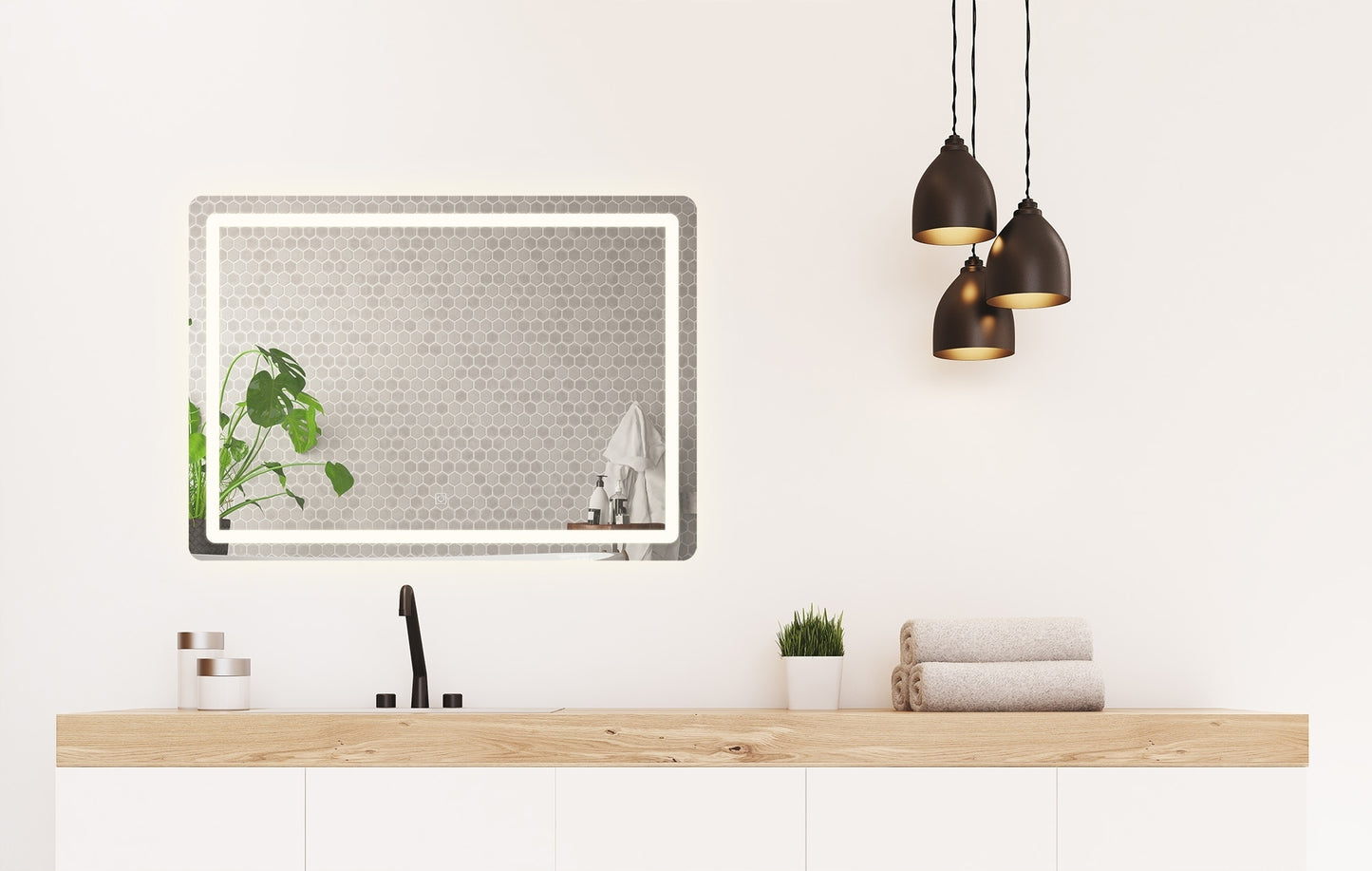 80x60cm Rectangular LED Bathroom Mirror – Touch Sensor & 3 Light Colors