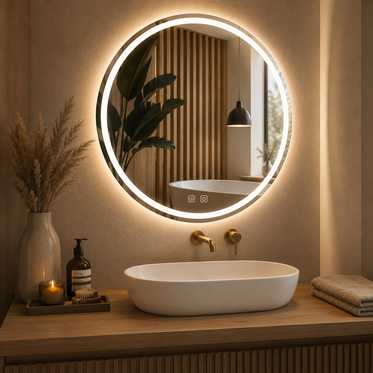 LED Badspiegel BAS Rund 70 cm – Anti-Beschlag & Hintergrundbeleuchtung