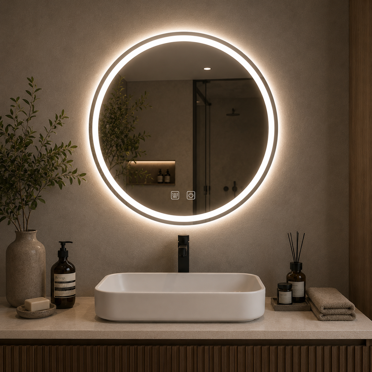LED Badspiegel BAS Rund 70 cm – Anti-Beschlag & Hintergrundbeleuchtung