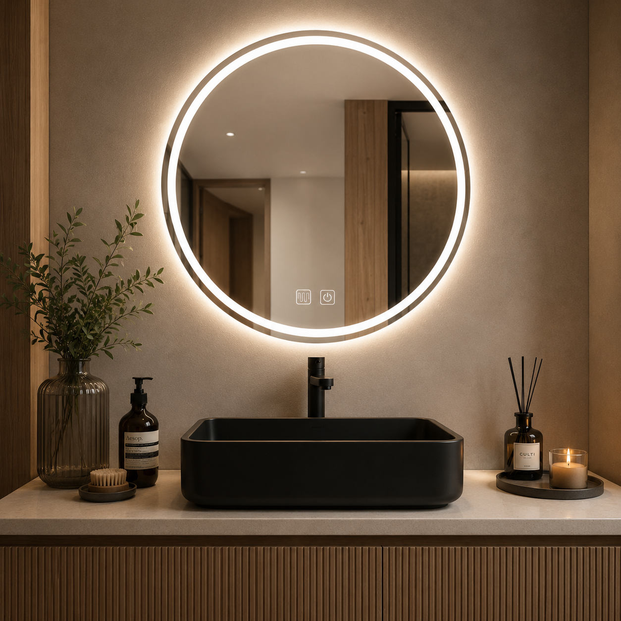 LED Badspiegel BAS Rund 70 cm – Anti-Beschlag & Hintergrundbeleuchtung