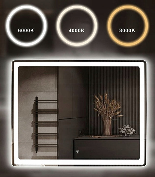 80x60cm Rectangular LED Bathroom Mirror – Touch Sensor & 3 Light Colors